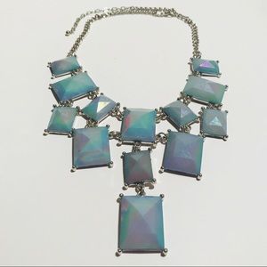 Statement Necklace Silver and Iridescent Turquoise
